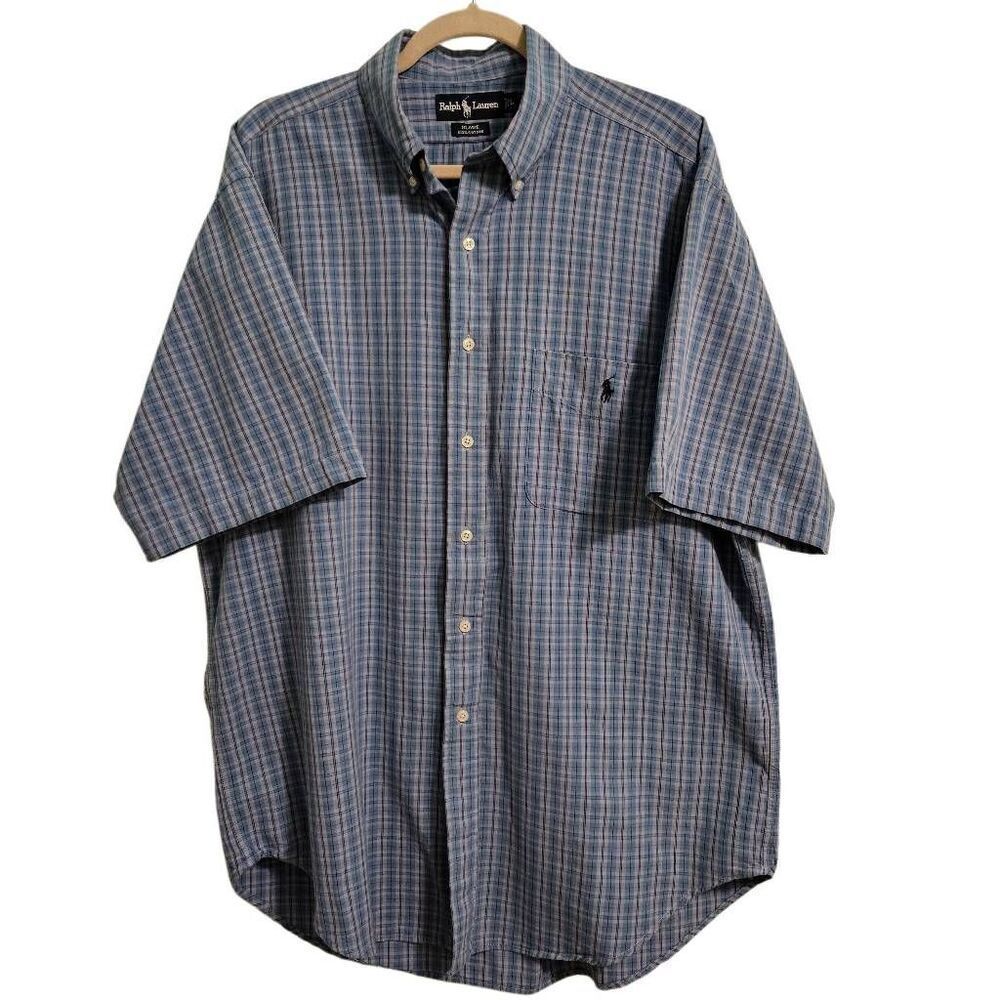 Ralph Lauren #Blaire" mens shirt, blues short sleeved . L. #842